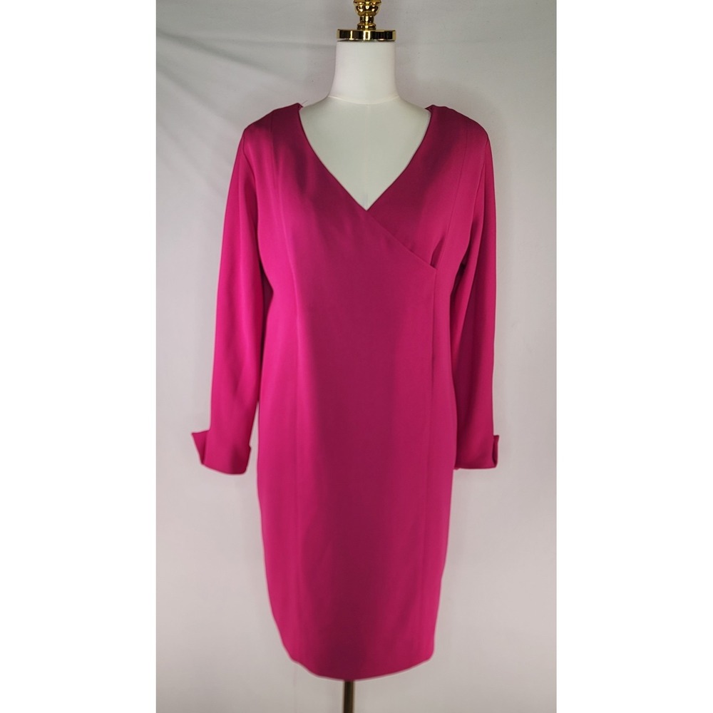 Vintage Hot Pink Shoulder Pad Sheath Dress Size 8 Midi Career‎ Cocktail 80s 90s